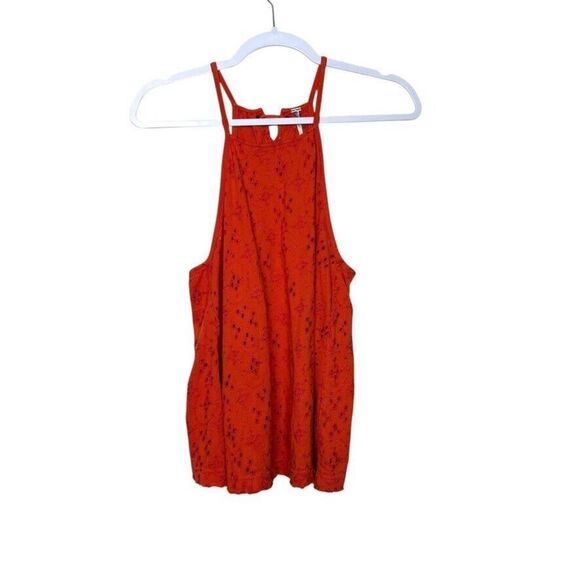 Free People Crochet Eyelet Boho Tank‎ Top Womens Size S Beach Lightweight Orange - Picture 1 of 8